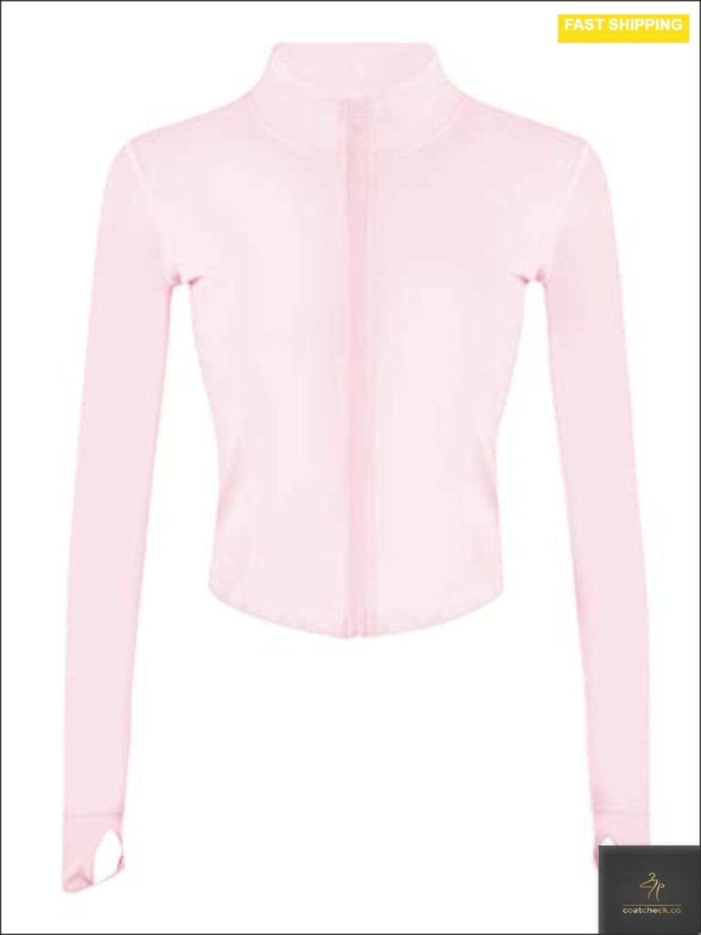 Cropped Athletic Zip Up Running Jacket with Thumb Holes